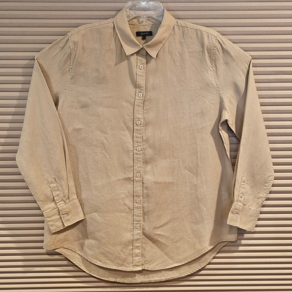 Quince 100% European Linen Long Sleeve Shirt L Driftwood Beige LB21686 Button-up